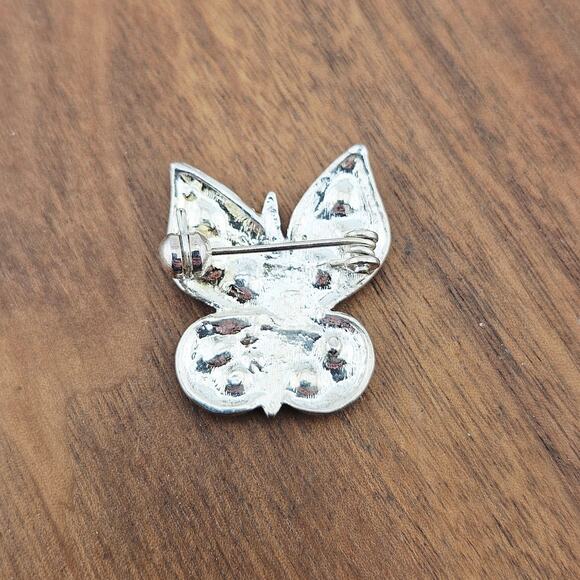 Butterfly Pin Blue Crystal Wings Silver Tone - Picture 4 of 4